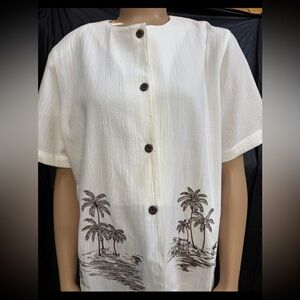 Alfred Dunner White and Brown Casual Button Down Shirt